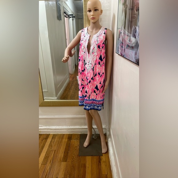 Lilly Pulitzer Pink and Navy Patterned Dress - Picture 1 of 14